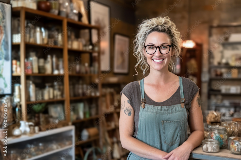 Young small business owner with glasses. Generative AI. Young small business owner with glasses. Generative AI.