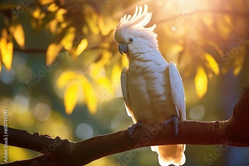 Sulphur-crested cockatoo (Cacatua galerita) walking along. Generative AI photo