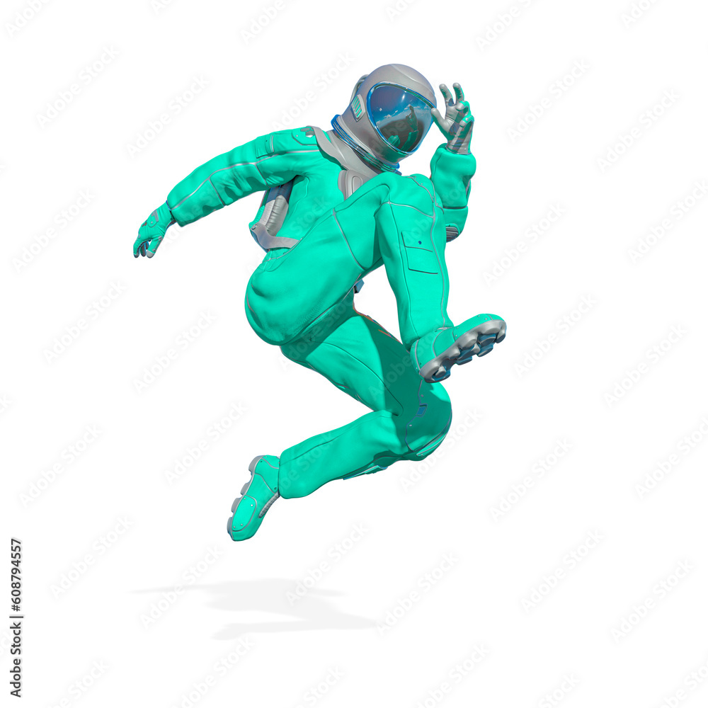 astronaut is jumping in action on white background astronaut is jumping in action on white background