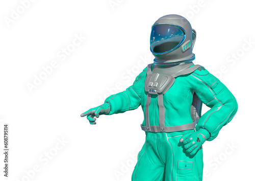 astronaut is saying over there on white background © DM7