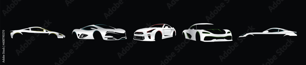 luxury and premium car outline set for detail, wash, garage and rental services transportation logo vector