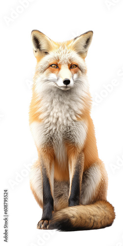 a red fox sitting upright in a frontal view as a transparent PNG Nature-themed, photorealistic illustration. Generative ai