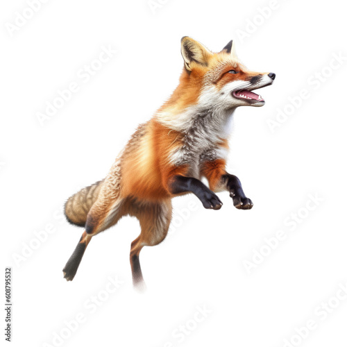 a red fox in-motion in a Wildlife-themed, illustration in a PNG, cutout, and isolated. Generative ai