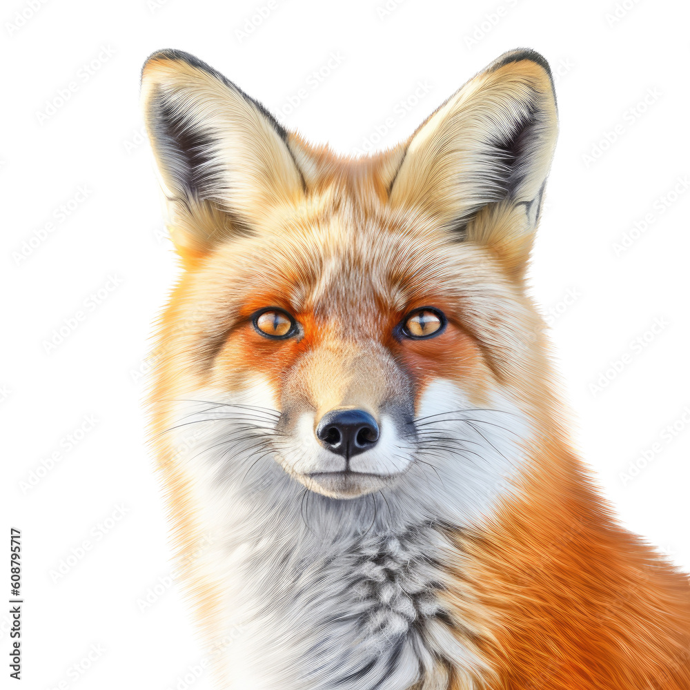 a Beautiful Red Fox Portrait, sly and crafty, fluffy, Wildlife-themed, photorealistic illustrations in a PNG, cutout, and isolated. Generative AI a Beautiful Red Fox Portrait, sly and crafty, fluffy, Wildlife-themed, photorealistic illustrations in a PNG, cutout, and isolated. Generative AI