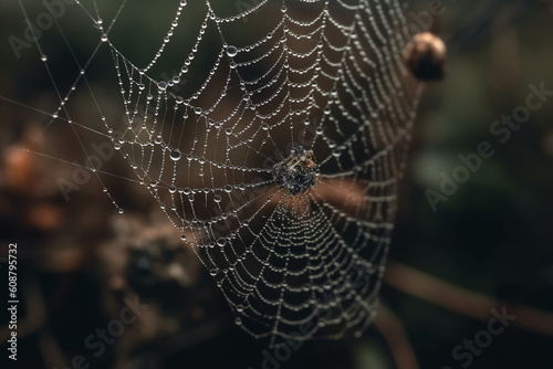 macro shot of a spider web Generative AI © Bora