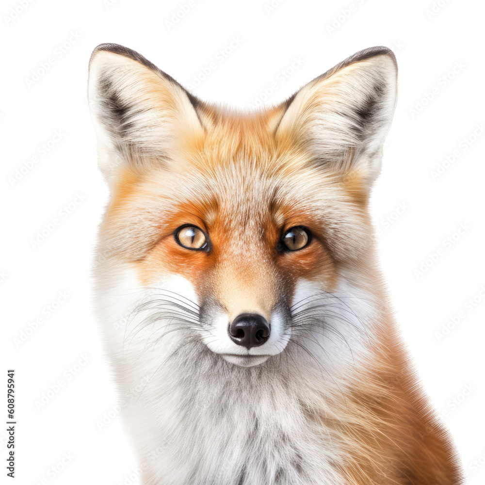 a Beautiful Red Fox Portrait, sly and crafty, fluffy, Wildlife-themed, photorealistic illustrations in a PNG, cutout, and isolated. Generative AI a Beautiful Red Fox Portrait, sly and crafty, fluffy, Wildlife-themed, photorealistic illustrations in a PNG, cutout, and isolated. Generative AI