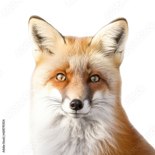 a Beautiful Red Fox Portrait, sly and crafty, fluffy, Wildlife-themed, photorealistic illustrations in a PNG, cutout, and isolated. Generative AI © Purple Penguin GFX