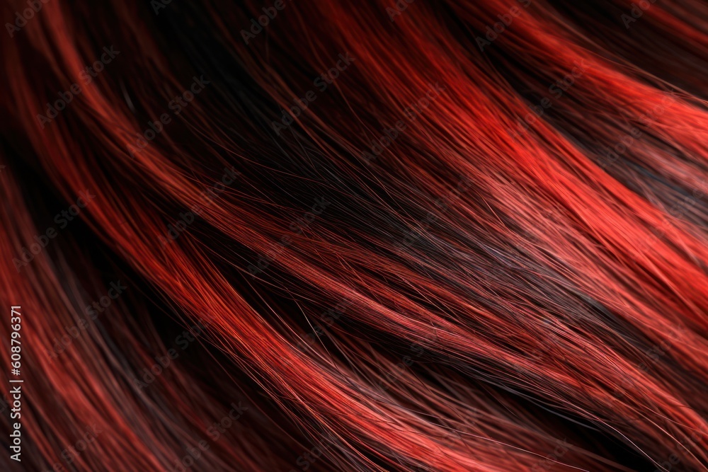 Red color shades on brown hair, fashion hairstyle. Bright color Hair texture background closeup. Generative AI Red color shades on brown hair, fashion hairstyle. Bright color Hair texture background closeup. Generative AI