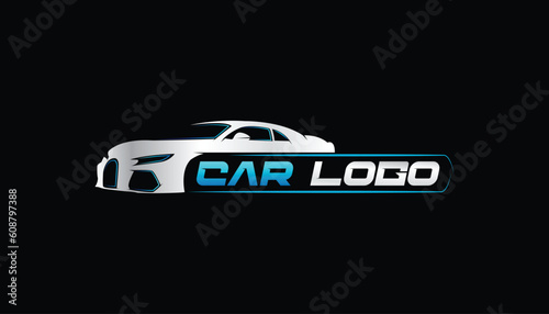premium sports car logo vector with car outline on black background