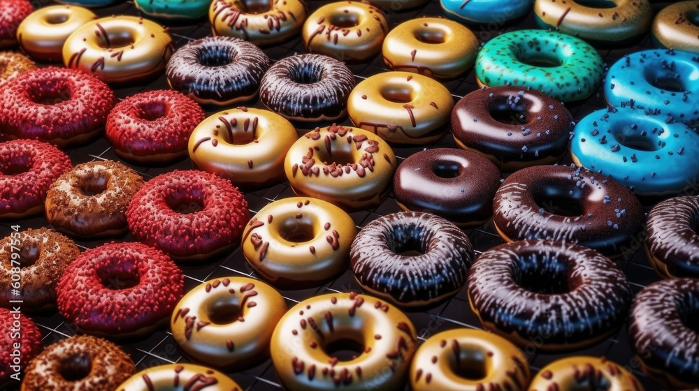 Colored donuts background, Ai Generative.