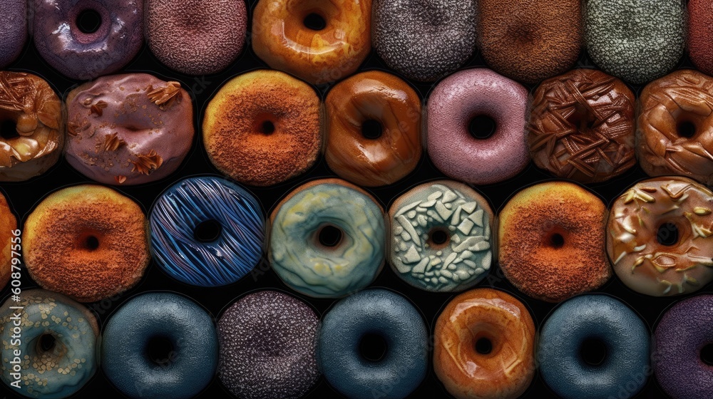 Colored donuts background, Ai Generative. Colored donuts background, Ai Generative.