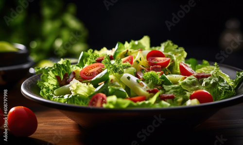 Fresh salad with chicken breast, arugula avocado, and tomato