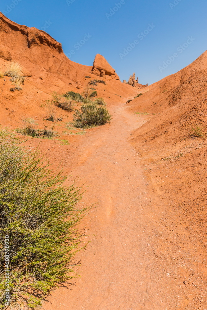 Skazka (Fairytale) Canyon - the most unusual and picturesque gorge on the southern shore of Issyk-Kul, the main attraction in the vicinity of the lake, Kyrgyzstan