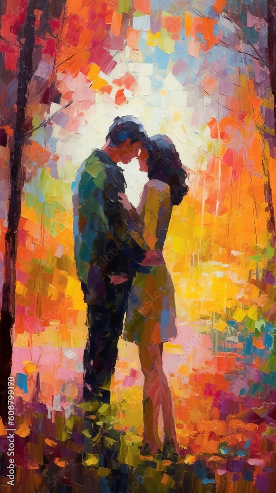 Couple kissing in the park. Love. Generative AI Couple kissing in the park. Love. Generative AI