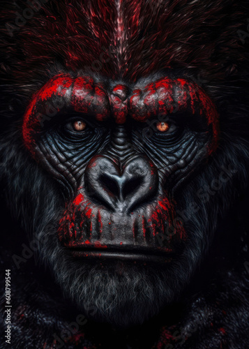 Red Gorilla Close-up Portrait, Generative AI