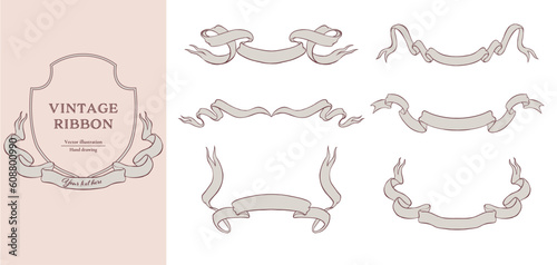 Vintage style ribbon's vector illustration set. Hand drawn line art for wedding design.