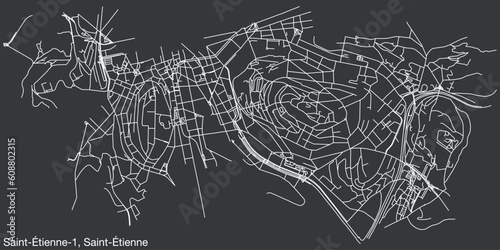 Detailed hand-drawn navigational urban street roads map of the SAINT-ÉTIENNE-1 CANTON of the French city of SAINT-ÉTIENNE, France with vivid road lines and name tag on solid background