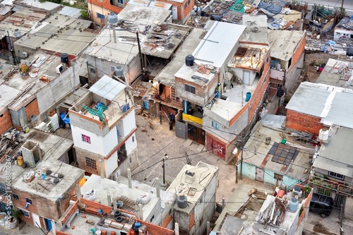 Photo of an aerial view of the vibrant and bustling cityscape of La Villa 31 in Argentina