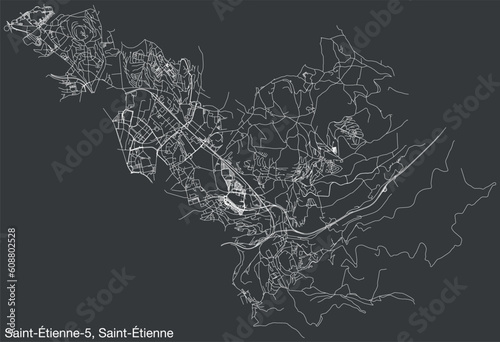 Detailed hand-drawn navigational urban street roads map of the SAINT-ÉTIENNE-5 CANTON of the French city of SAINT-ÉTIENNE, France with vivid road lines and name tag on solid background