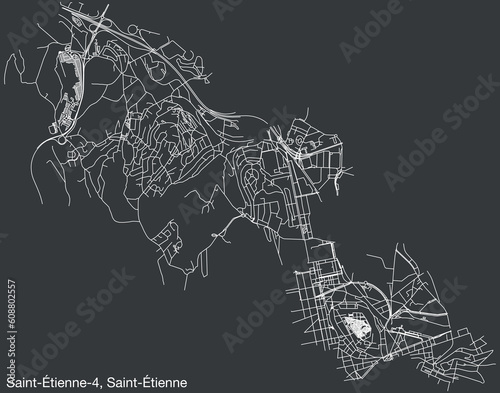 Detailed hand-drawn navigational urban street roads map of the SAINT-ÉTIENNE-4 CANTON of the French city of SAINT-ÉTIENNE, France with vivid road lines and name tag on solid background