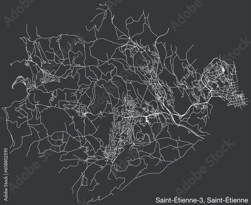 Detailed hand-drawn navigational urban street roads map of the SAINT-ÉTIENNE-3 CANTON of the French city of SAINT-ÉTIENNE, France with vivid road lines and name tag on solid background