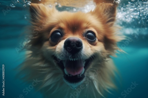 pomeranian dog in the pool