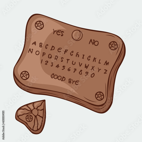 Vector illustration of a hand-drawn wooden spirit board