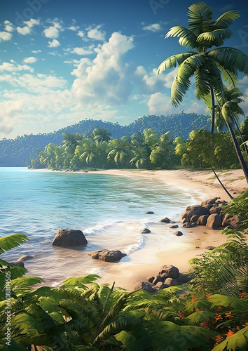 Nature landscape view of beautiful tropical beach and sea in sunny day 