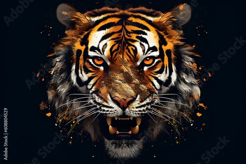 Cool intimidating Tiger portrait, printable wallpaper, perfect for printing, animal print graphic design