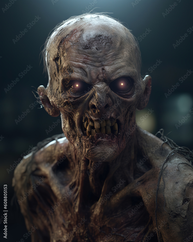 zombie character, apocalyptic, portrait of monster, generative ai 