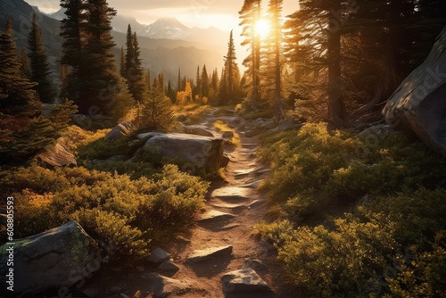 Path in the rocky mountains. Generative AI.