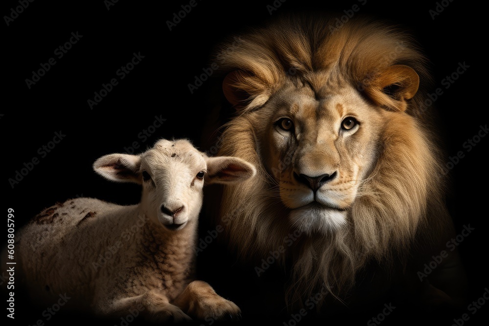 Lion and Lamb together as friends. Generative AI Lion and Lamb together as friends. Generative AI
