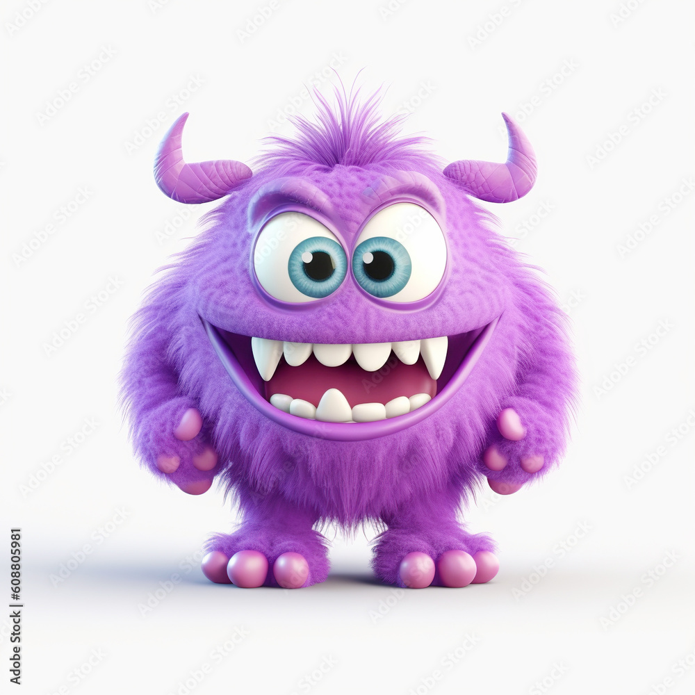 monster, funny cartoon isolated on white background, lilac, Generative AI