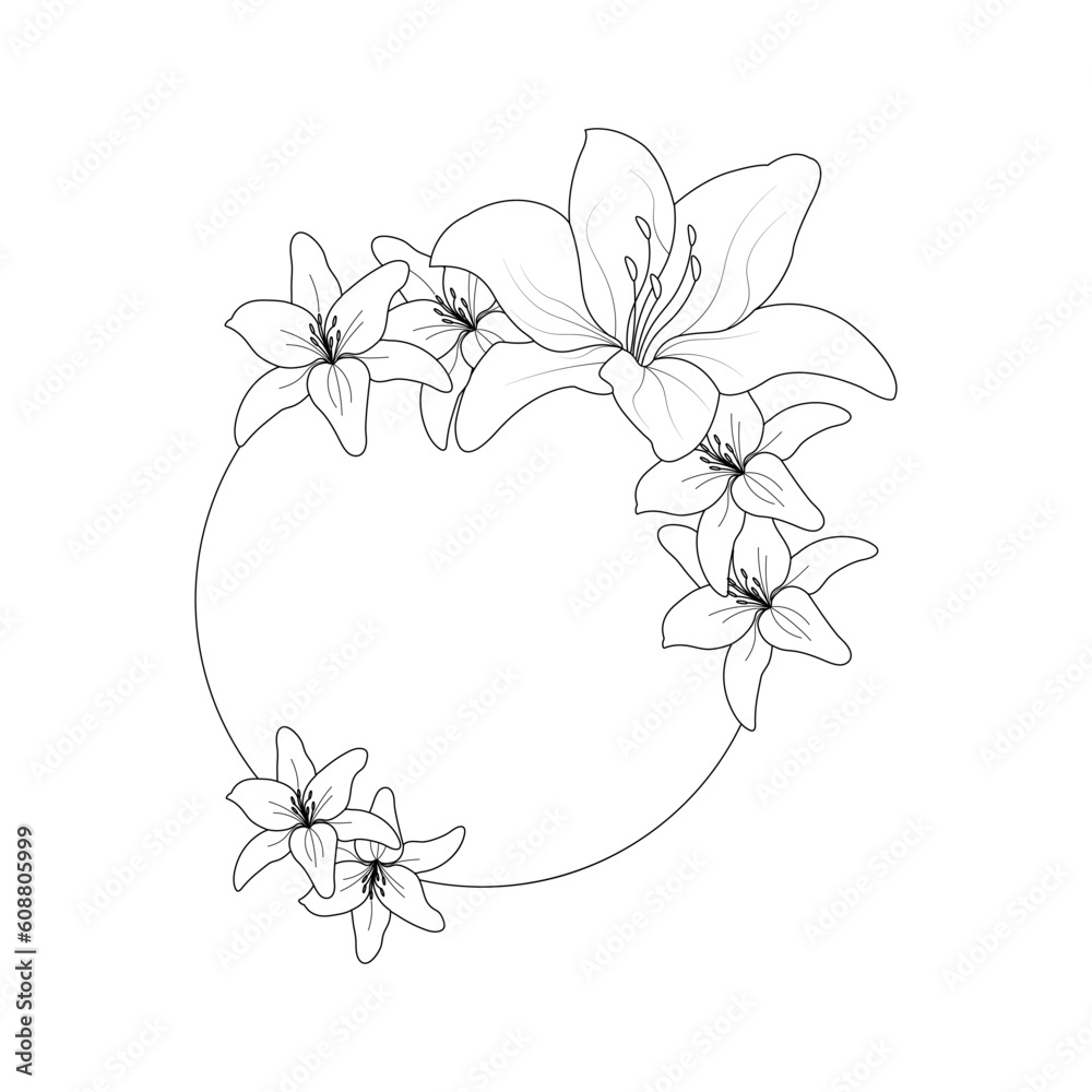 Lily Flower Coloring page Hand Drawn illustration With Line Art Stock ...