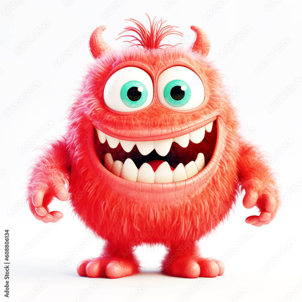 monster, funny cartoon isolated on white background, red, Generative AI