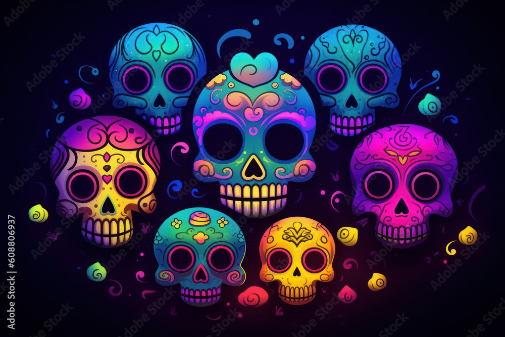 Day of the dead traditional sugar skulls, Generative AI Day of the dead traditional sugar skulls, Generative AI