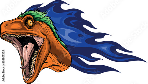 vector illustration of Velociraptor head with flames © deanz