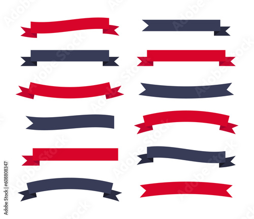 Set of red and blue ribbons. Collection. Vector illustration.