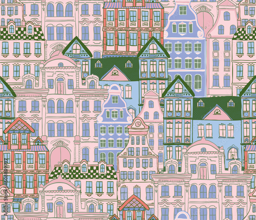 Color House dooldle background vector