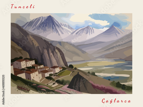 Çağlarca: Postcard design with a scene in Turkey and the city name Çağlarca