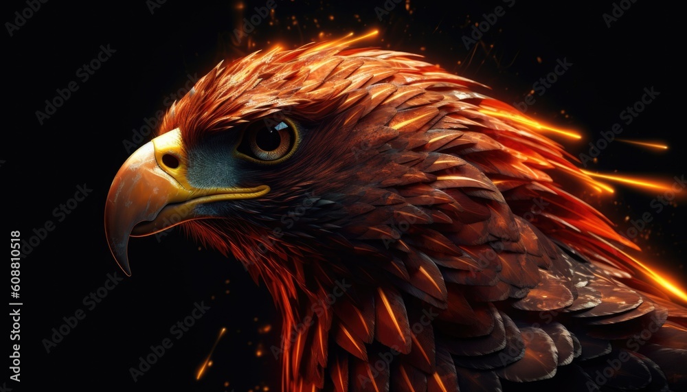 Phoenix bird or fire bird with spread wings in fire and ashes. Generative Ai Phoenix bird or fire bird with spread wings in fire and ashes. Generative Ai