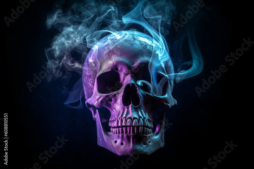 colorful skull with smoke coming out of skull s head and eyes    created with Generative AI Technology