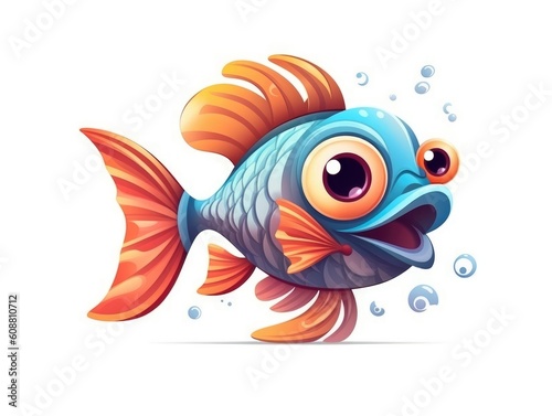 Fish in Cartoon Style on white background - generative AI