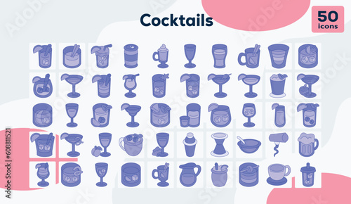 Cocktails blue icons pack
