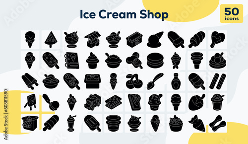 Ice cream shop fill icons pack