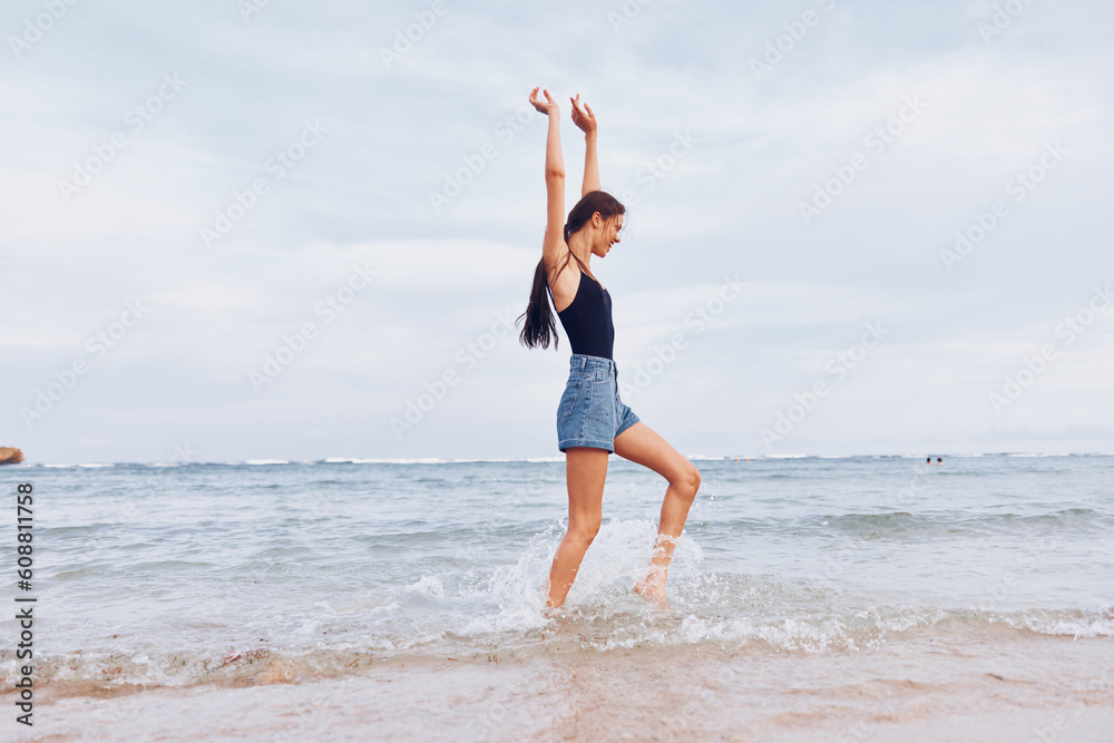 woman freedom running lifestyle beach smile young sea travel summer sunset woman freedom running lifestyle beach smile young sea travel summer sunset