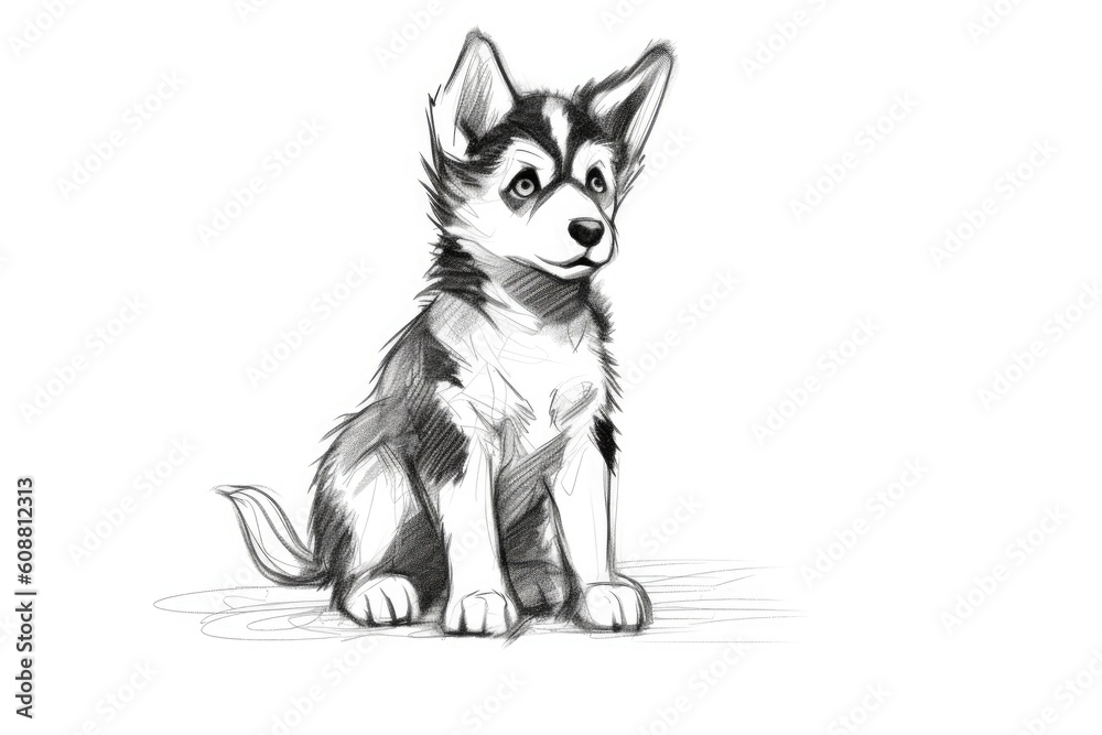 Cute Husky drawing on white background - generative AI Cute Husky drawing on white background - generative AI