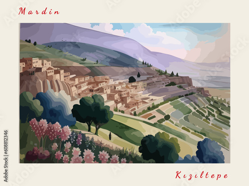 Kızıltepe: Modern illustration of a Turkish scene with the name Kızıltepe in Mardin photo