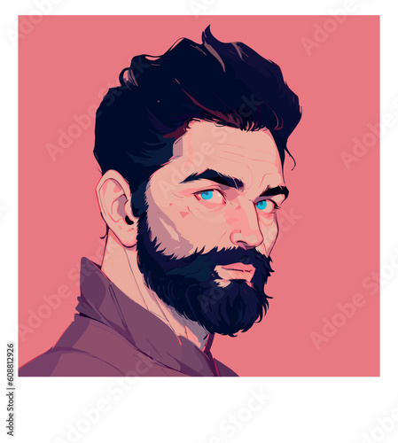 A face of a brunette man. Latin American with beard. Vector illustration in hand drawn style.