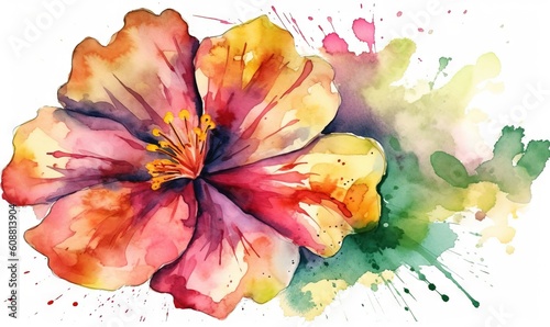  a watercolor painting of a flower on a white background.  generative ai